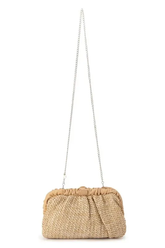 Olga Berg Amalia Pleated Woven Clutch | Natural