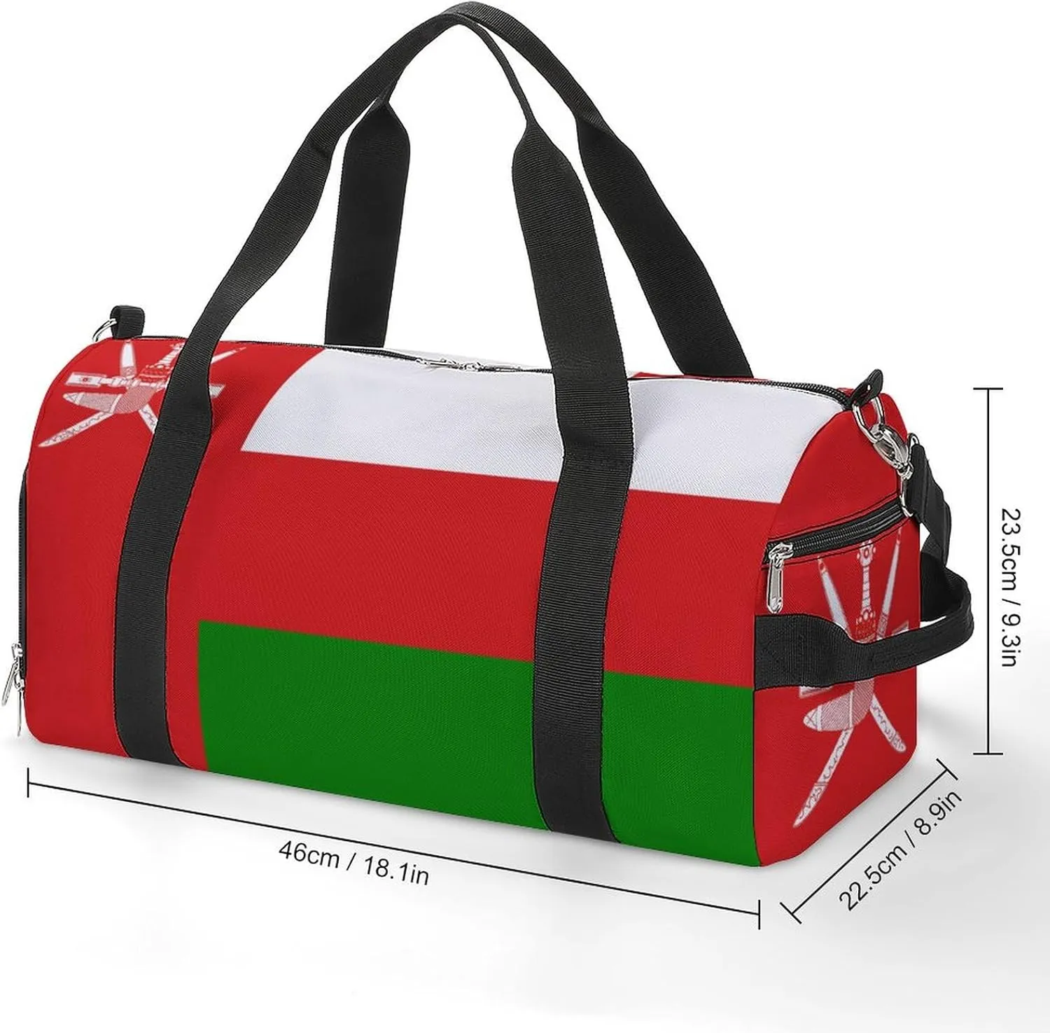 Oman Flag Gym Duffel for Boys Girls with Waterproof Shoe Compartment Tote
