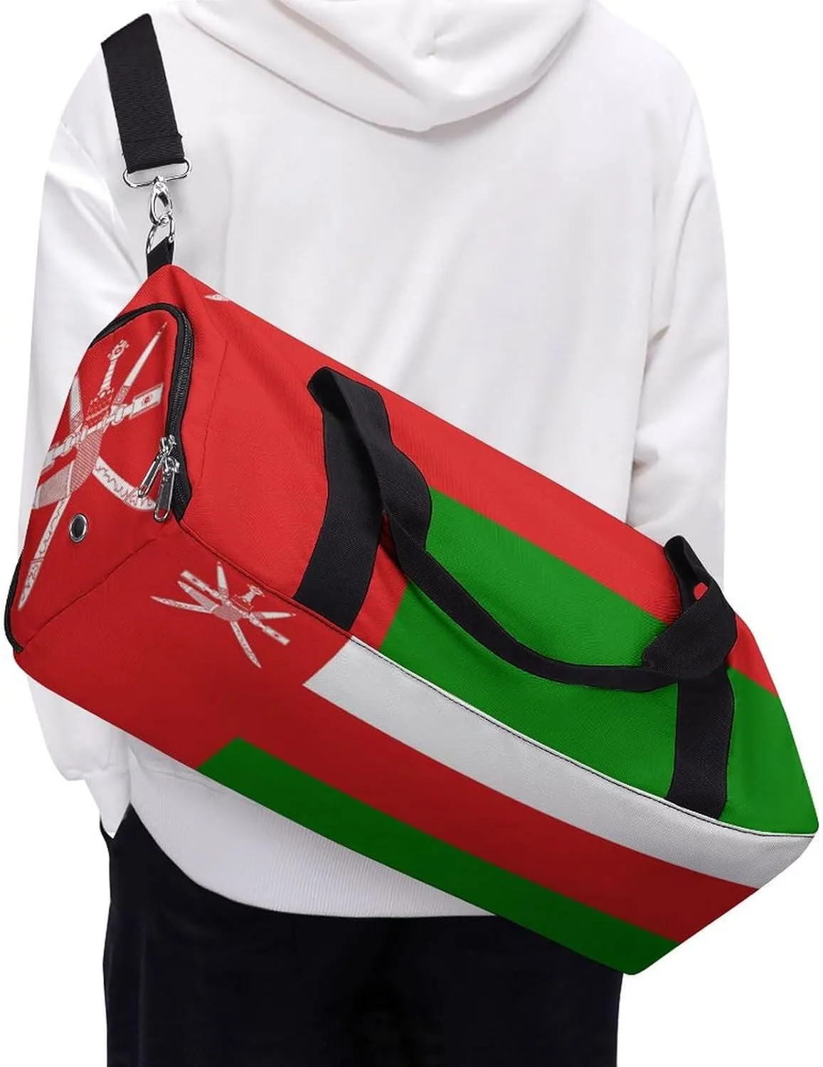 Oman Flag Gym Duffel for Boys Girls with Waterproof Shoe Compartment Tote