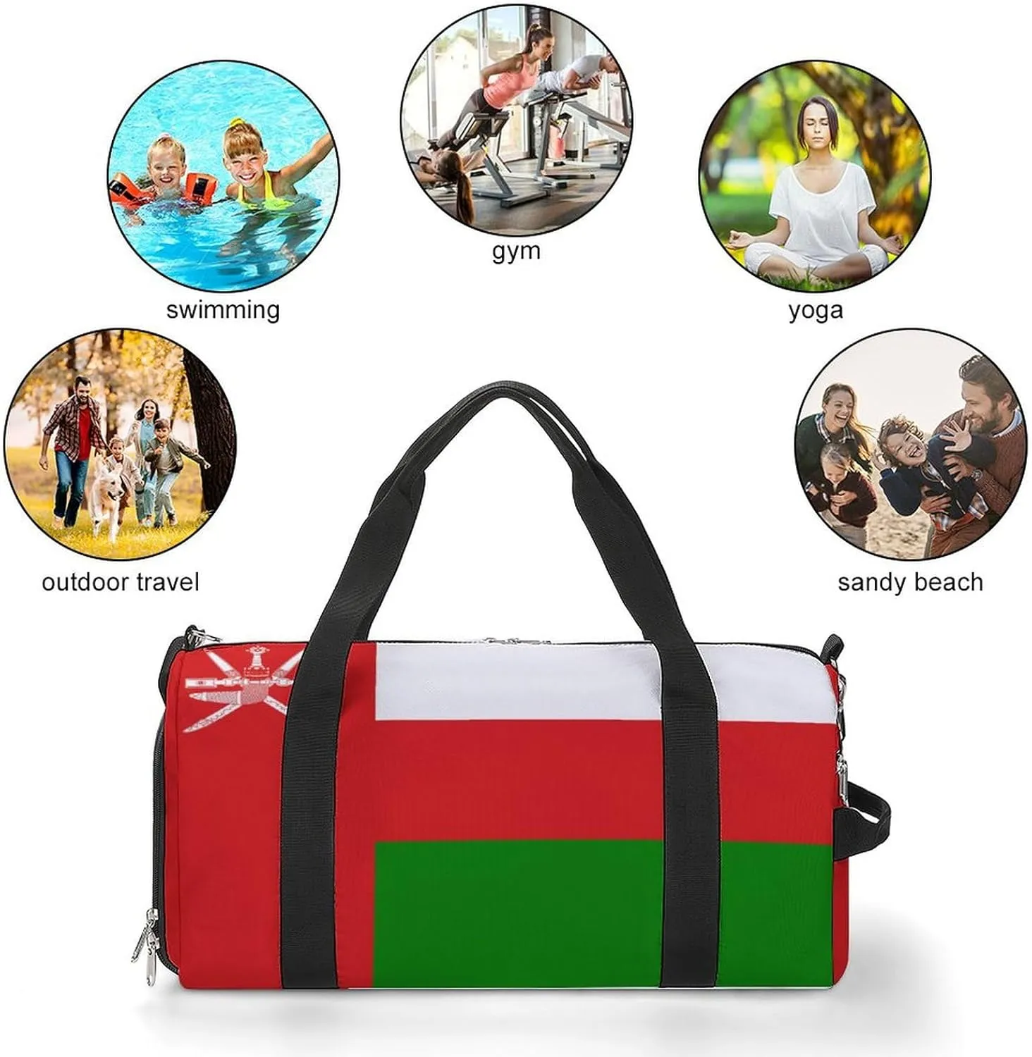 Oman Flag Gym Duffel for Boys Girls with Waterproof Shoe Compartment Tote