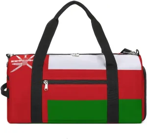 Oman Flag Gym Duffel for Boys Girls with Waterproof Shoe Compartment Tote