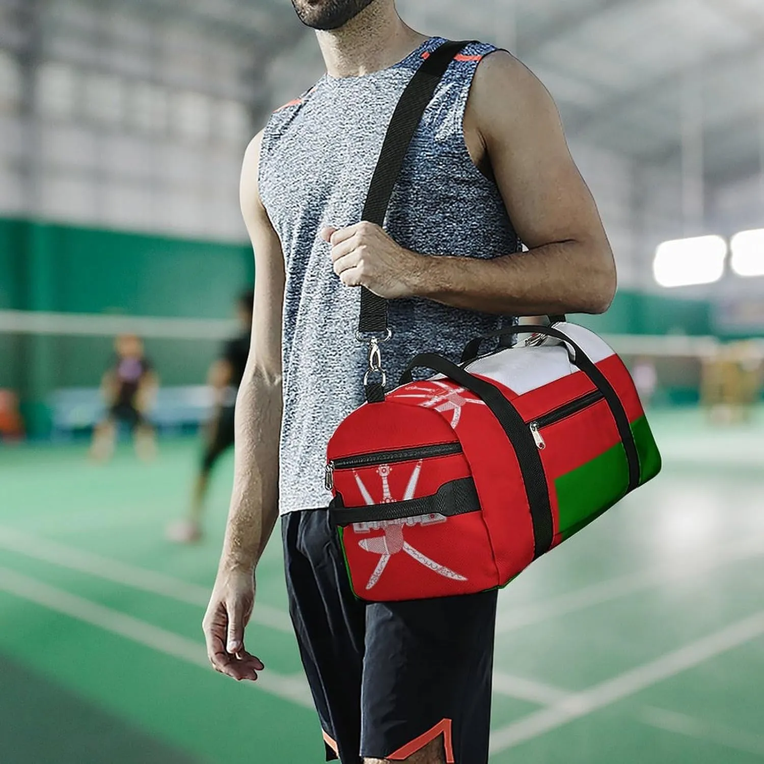Oman Flag Gym Duffel for Boys Girls with Waterproof Shoe Compartment Tote
