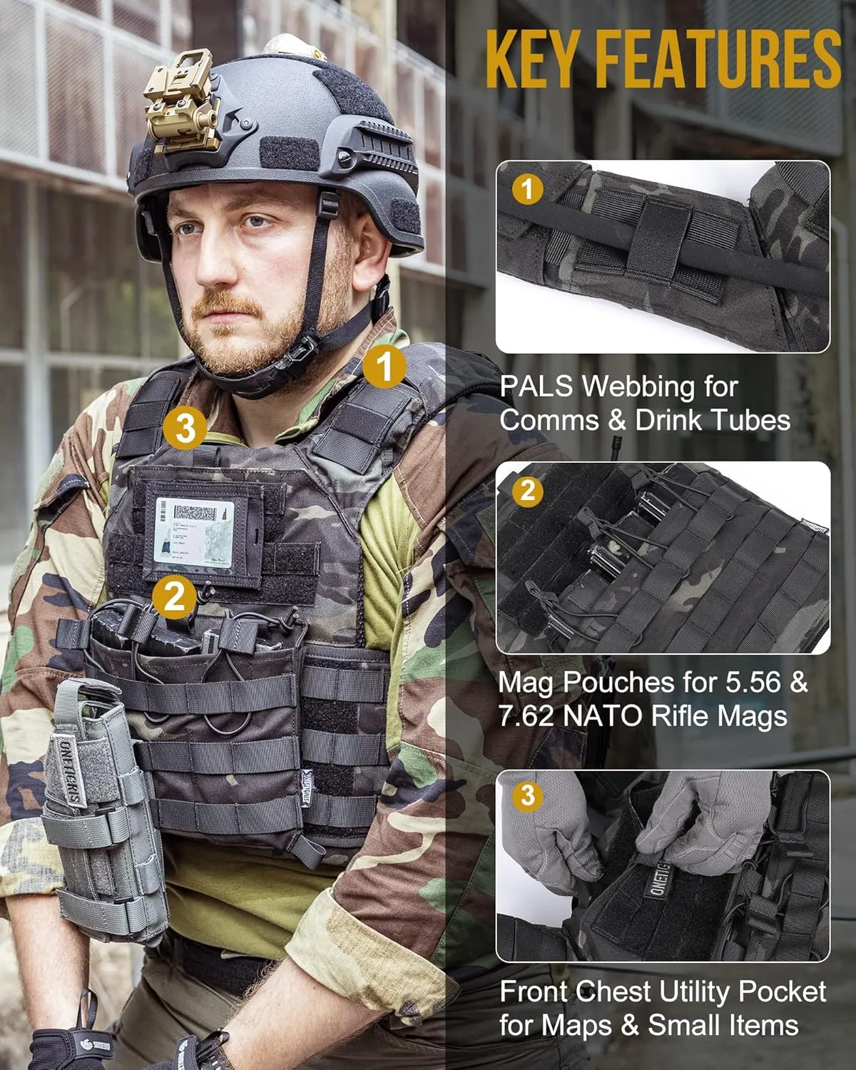 OneTigris DOOM Tactical Vest, Adjustable Airsoft Vest MOLLE Vest for Men