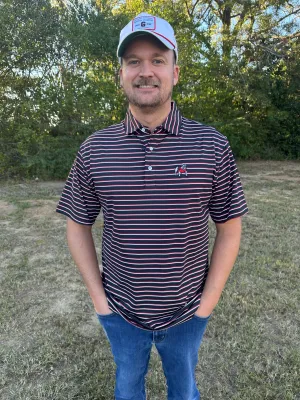 Onward Reserve UGA Fairway Stripe Standing Bulldog Performance Polo - Black