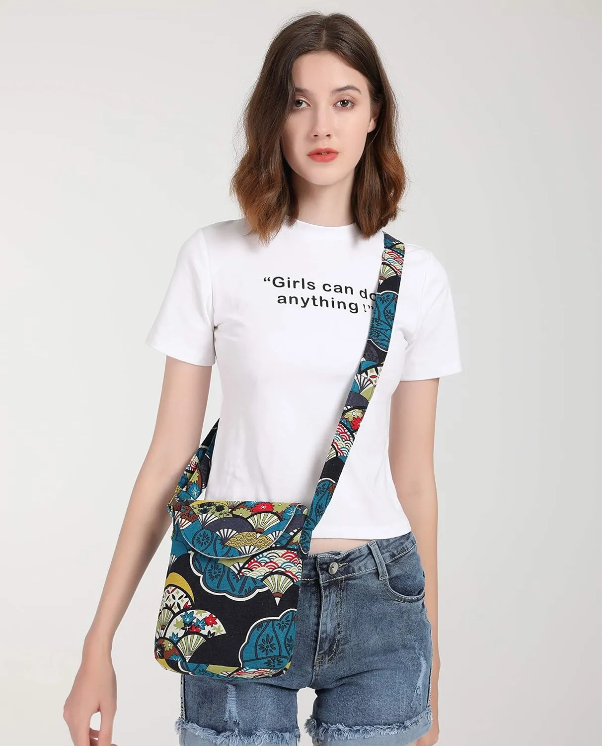 OPQRSTU Women's Retro Small Size Canvas Shoulder Bag Hippie Boho Crossbody Handbag