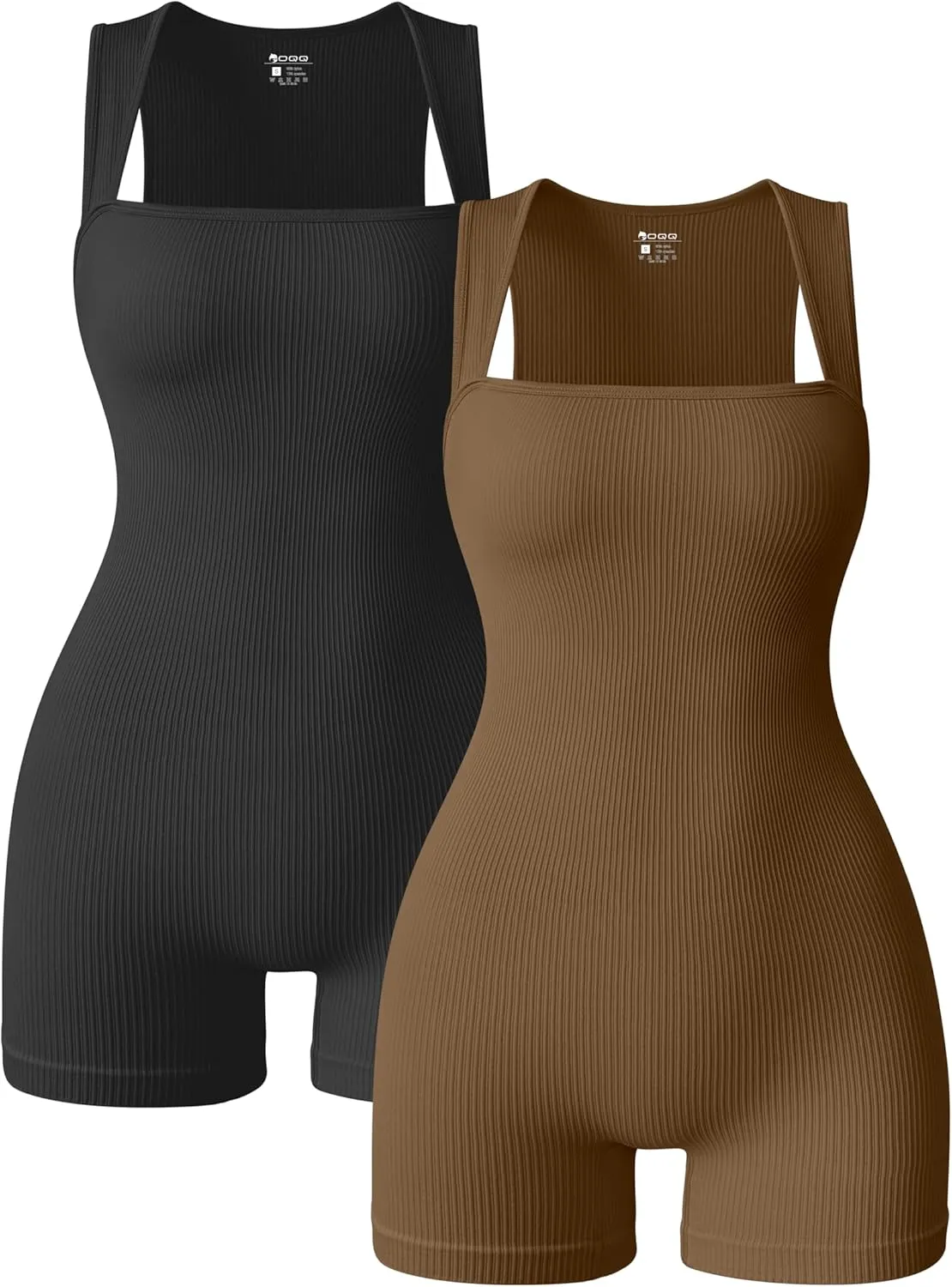 OQQ Women 2 Piece Rompers Yoga Stretch Strappy Square Neck Sleeveless Exercise Rompers
