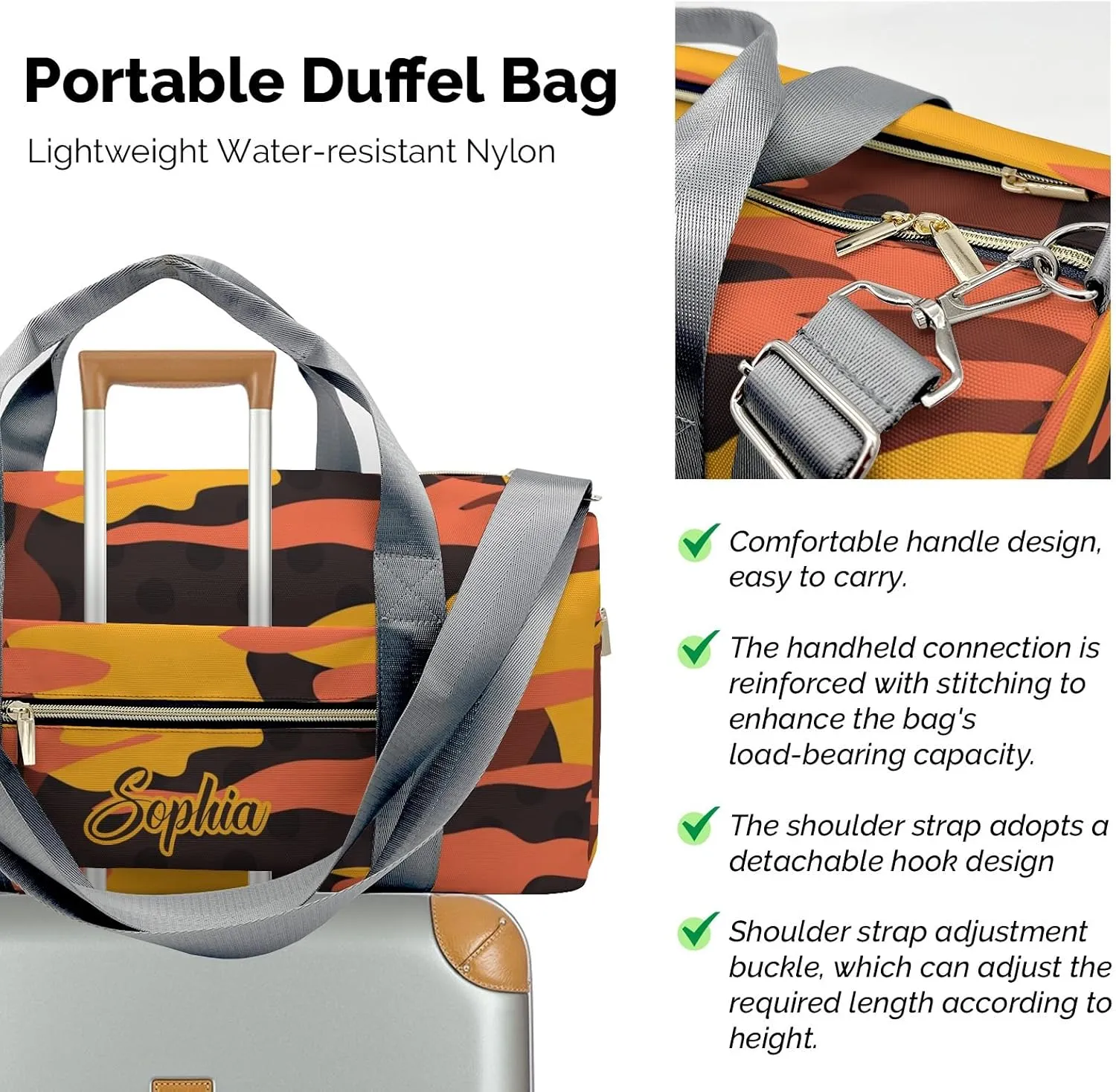 Orange Camouflage Pattern Duffel Backpack Waterproof Multifunctional Daypack Gym Yoga Sport with Name Gift