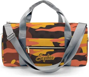 Orange Camouflage Pattern Duffel Backpack Waterproof Multifunctional Daypack Gym Yoga Sport with Name Gift