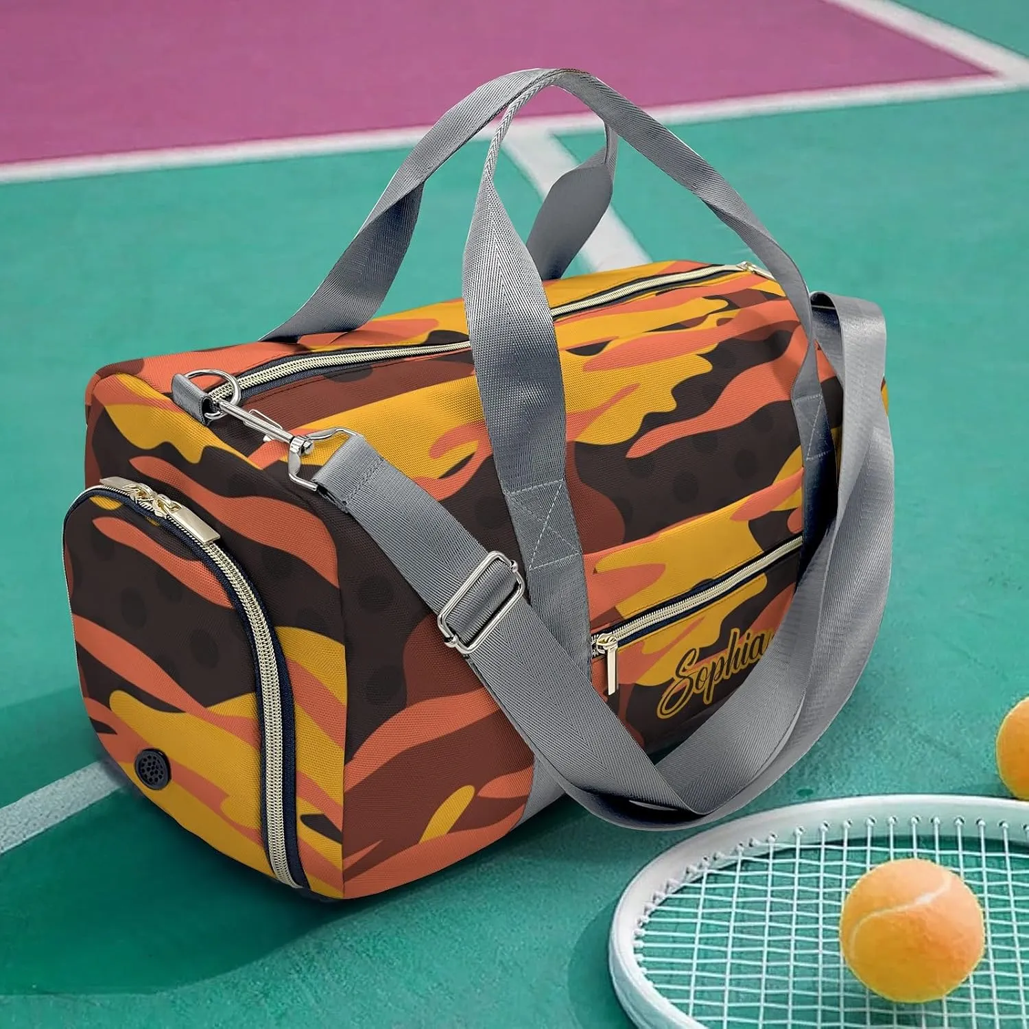 Orange Camouflage Pattern Duffel Backpack Waterproof Multifunctional Daypack Gym Yoga Sport with Name Gift