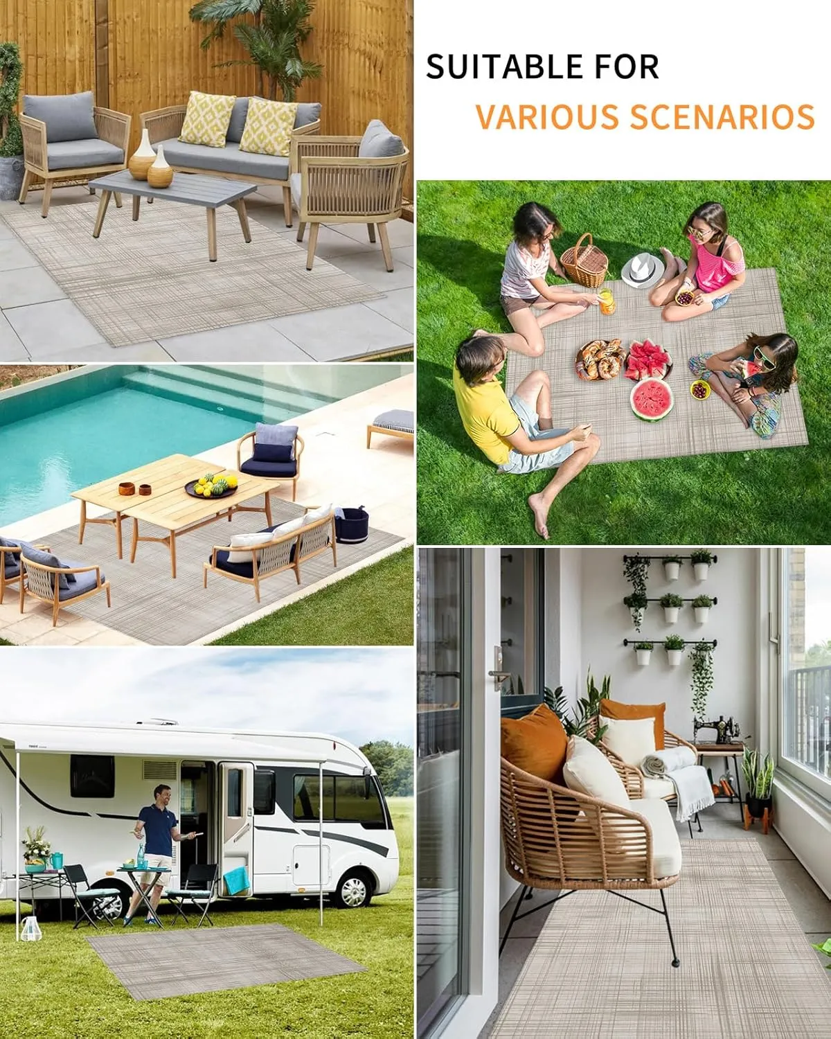 Outdoor Rug 4x6 ft for Patio Lattice Cotton Texture Non Slip Patio Area Rugs Outside Floor Mat, Indoor/Outdoor Carpet for Deck, Backyard, Camping, Balcony, Picnic
