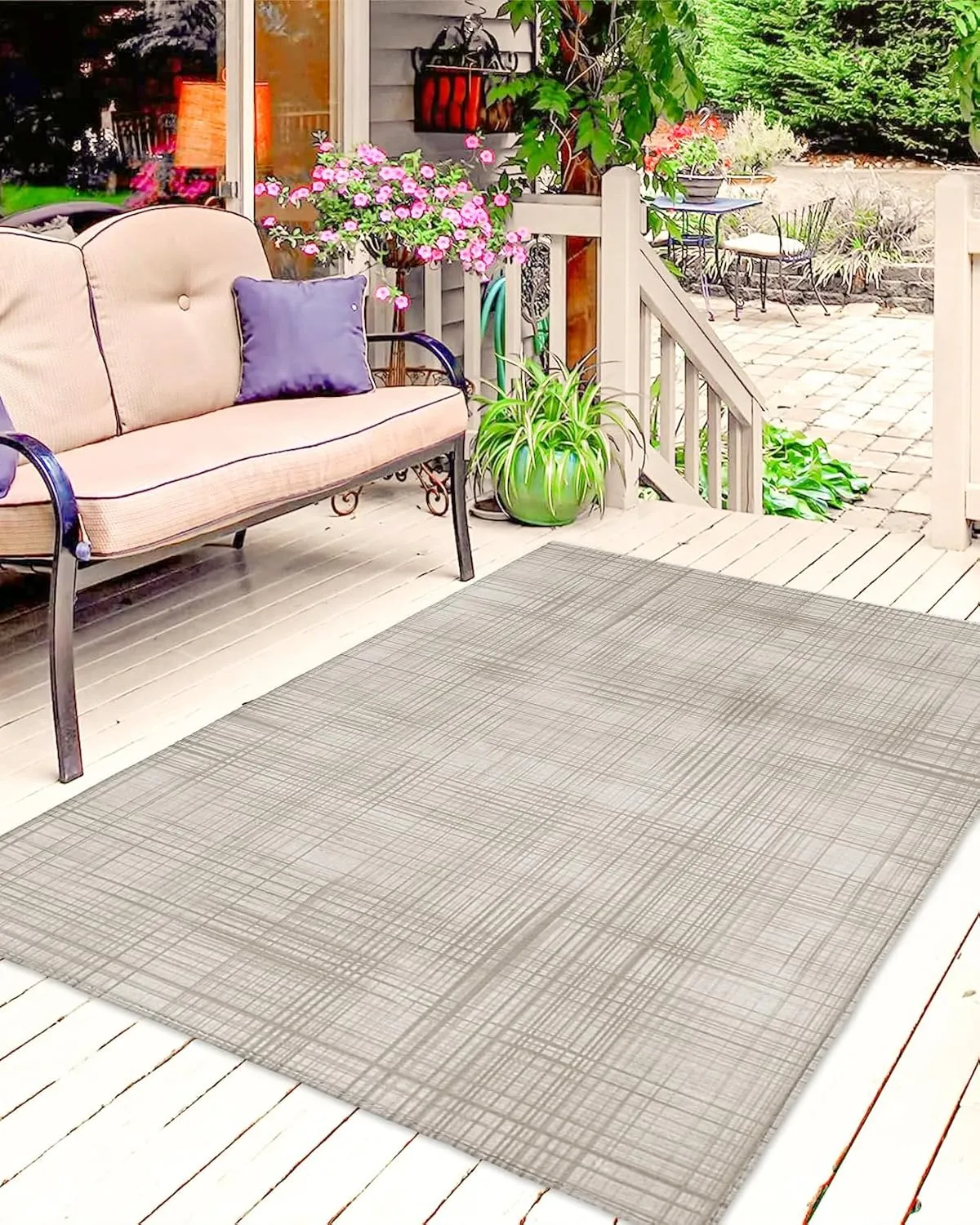 Outdoor Rug 4x6 ft for Patio Lattice Cotton Texture Non Slip Patio Area Rugs Outside Floor Mat, Indoor/Outdoor Carpet for Deck, Backyard, Camping, Balcony, Picnic