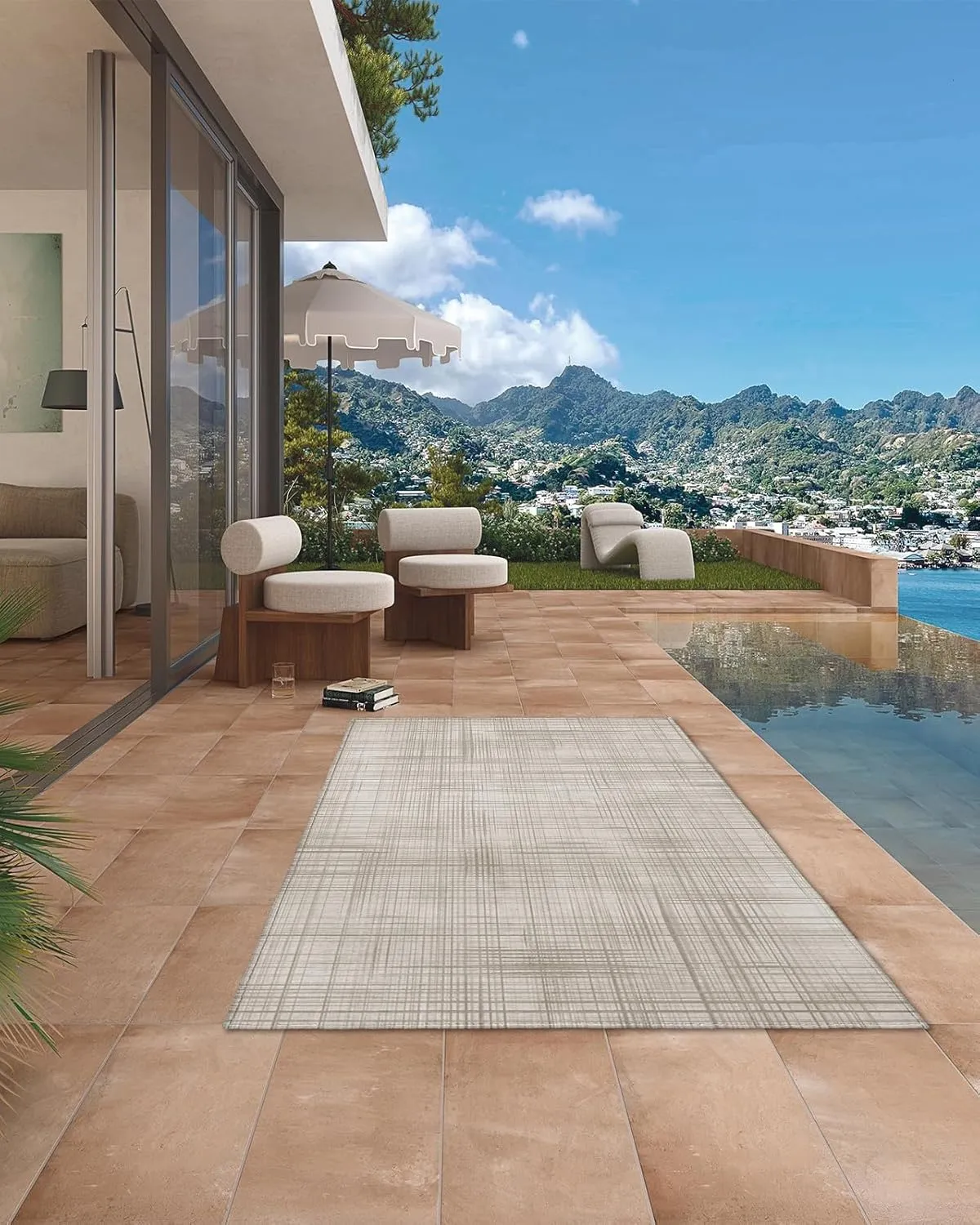 Outdoor Rug 4x6 ft for Patio Lattice Cotton Texture Non Slip Patio Area Rugs Outside Floor Mat, Indoor/Outdoor Carpet for Deck, Backyard, Camping, Balcony, Picnic