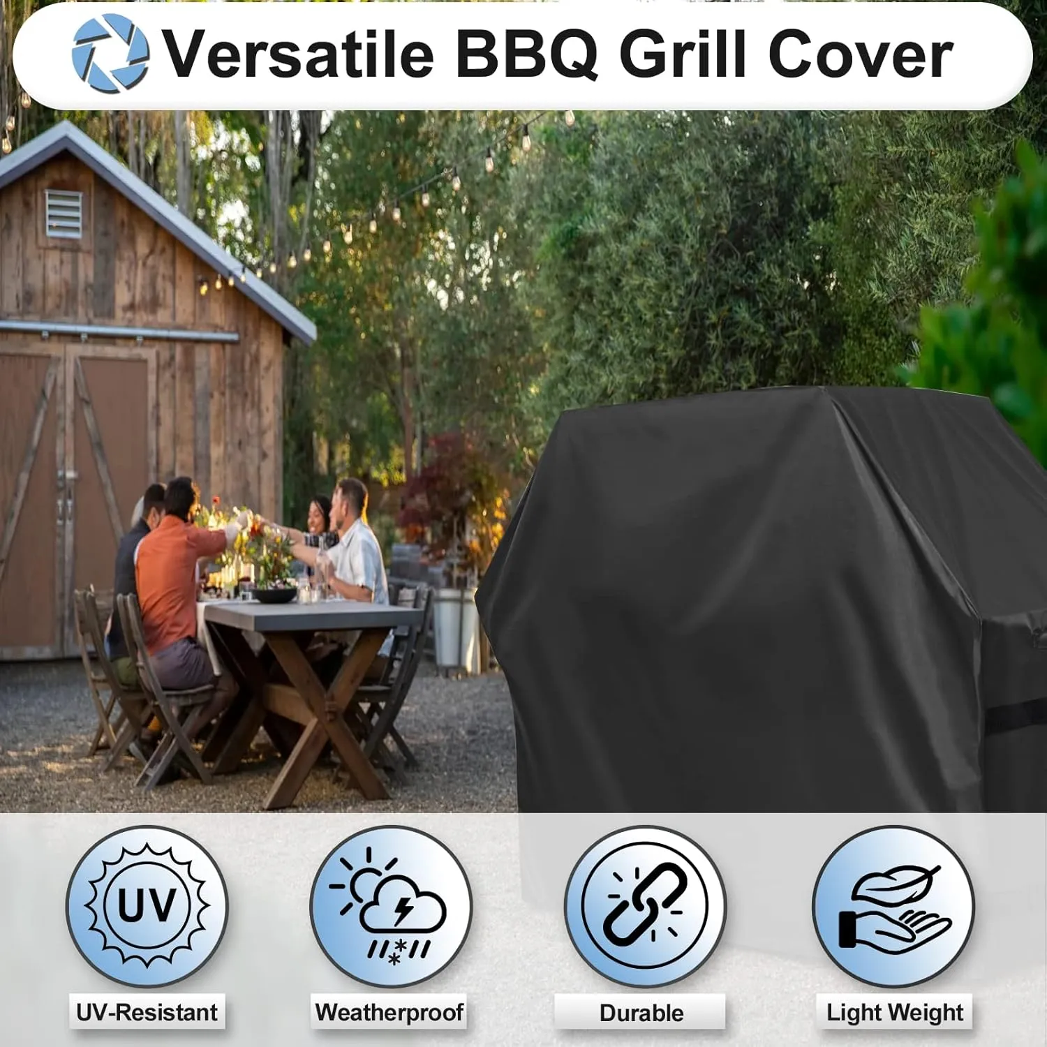 OutdoorLines Waterproof Heavy Duty BBQ Grill Cover - Universal Barbecue Grill Covers UV Resistant Barbeque Gas Grill Cover for Outdoor Universal Grills, 58L x 24W x 44H Inch, Black