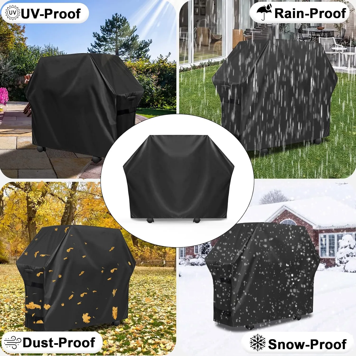 OutdoorLines Waterproof Heavy Duty BBQ Grill Cover - Universal Barbecue Grill Covers UV Resistant Barbeque Gas Grill Cover for Outdoor Universal Grills, 58L x 24W x 44H Inch, Black