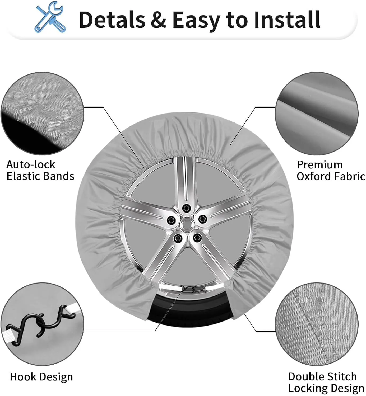 OutdoorLines Waterproof Spare Tire Covers Set of 4, UV-Proof Wheel Covers Windproof Tire Protector for RV, Jeep, Trailers, Camper, Van and Truck, Universal Fits Diameters 33"-35", Gray