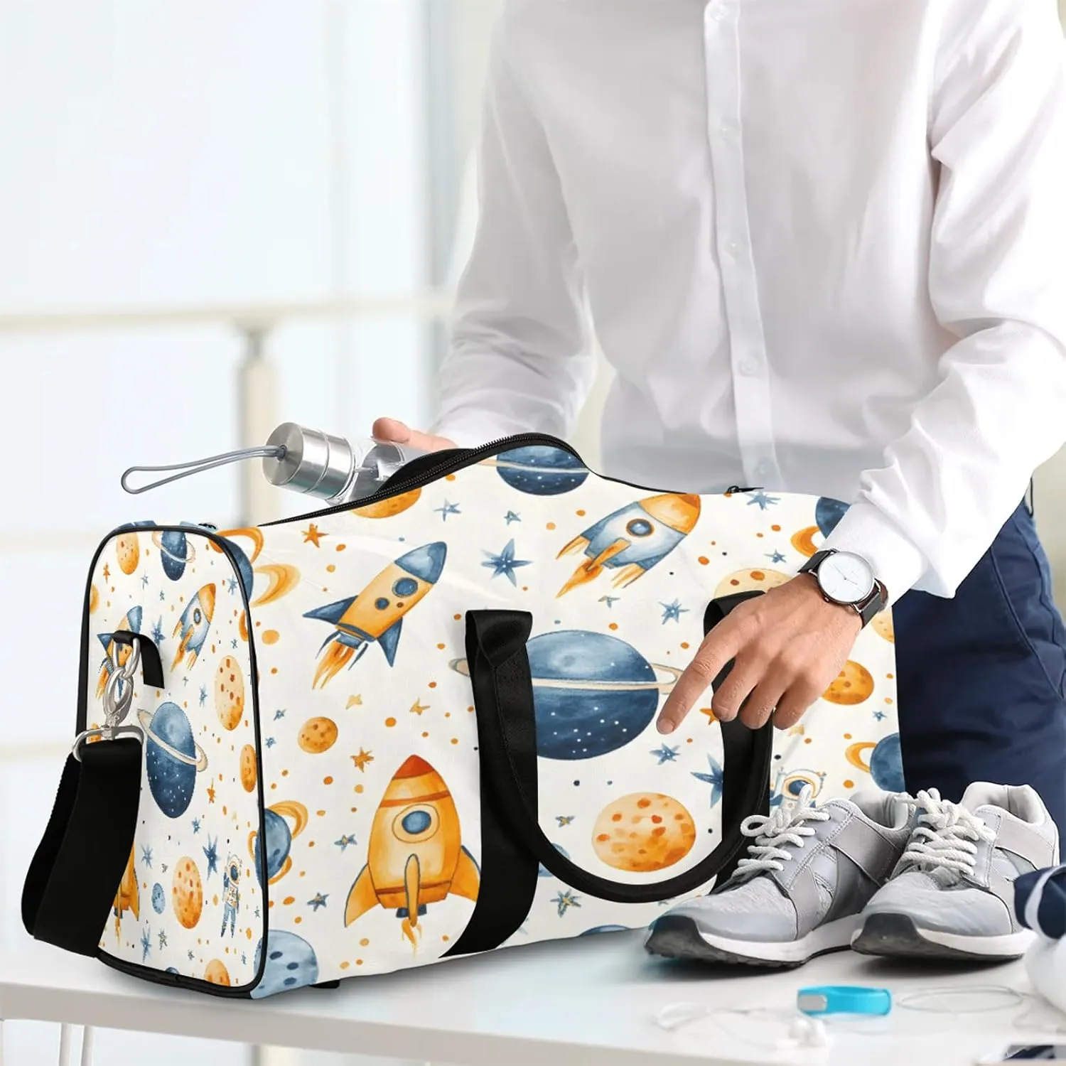 Outer Space Duffle Bag for Travel, Overnight Weekend Gym Carry On Luggage Bag, Nebula Universe Planet Travel Duffel Bag for Men Women