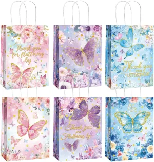 Outus 24 Pcs Butterfly Party Gift Bags Pink Purple Blue - Fluttering by Gift Bags with Handle for Butterflies Birthday Party Baby Shower Decoration