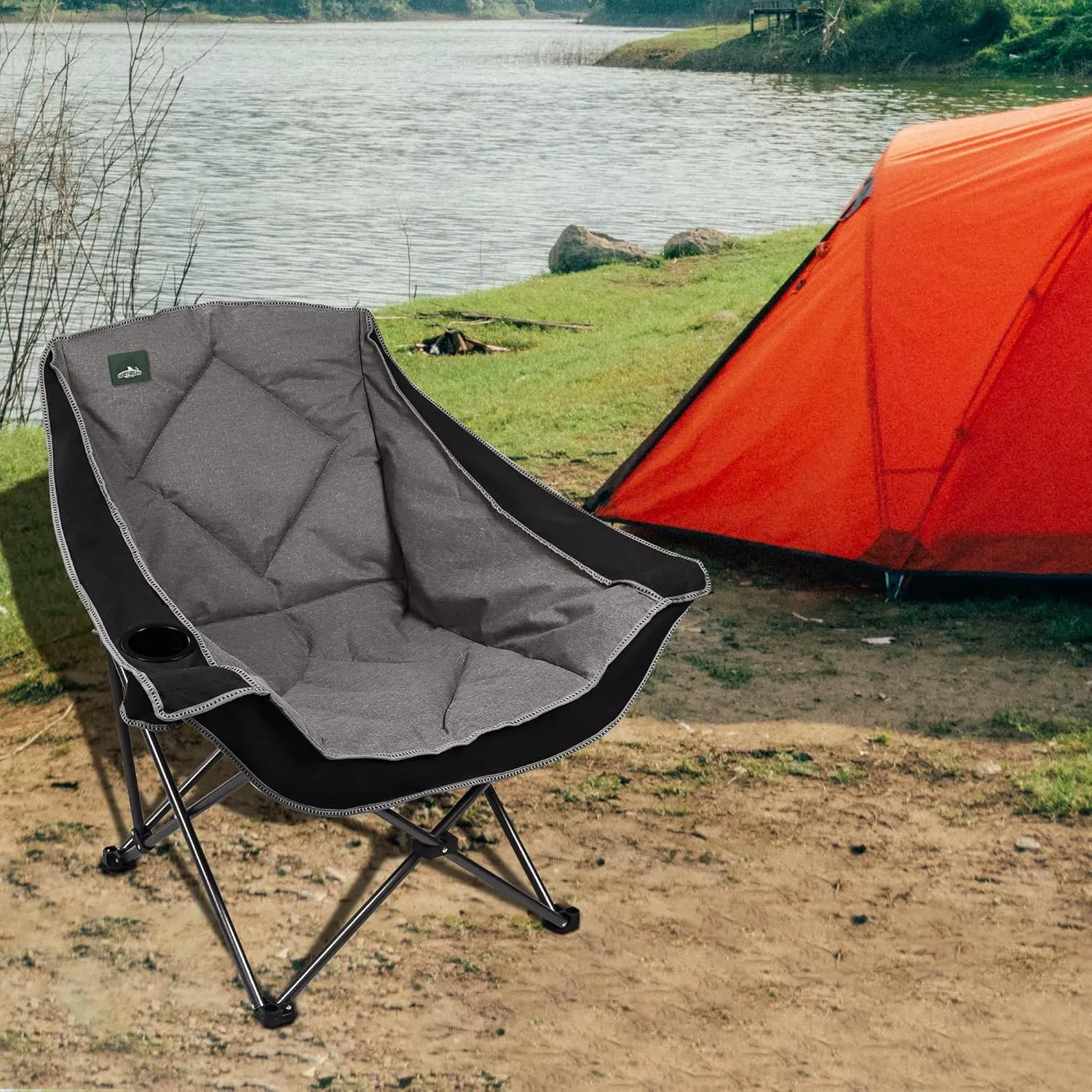 Oversized Foldable Camping Chair, Outdoor Padded Lawn Chair w/Cup Holder,Carry Bag for Beach, Hiking, and Picnics,Heavy-Duty 300-lbs Capacity, Purple
