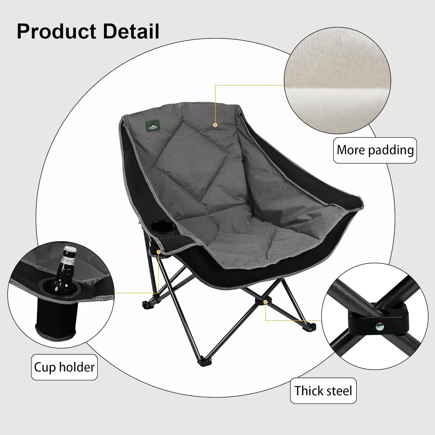 Oversized Foldable Camping Chair, Outdoor Padded Lawn Chair w/Cup Holder,Carry Bag for Beach, Hiking, and Picnics,Heavy-Duty 300-lbs Capacity, Purple