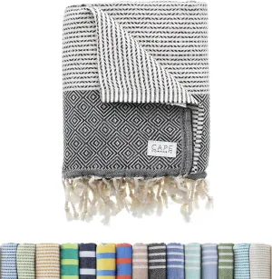Oversized Turkish Beach Towel, Diamond Dobby Charcoal - 37'' x 67'' - Super Soft & Lightweight | Quick Dry Sand Free Travel Towels for Beach or Bath | Gifts