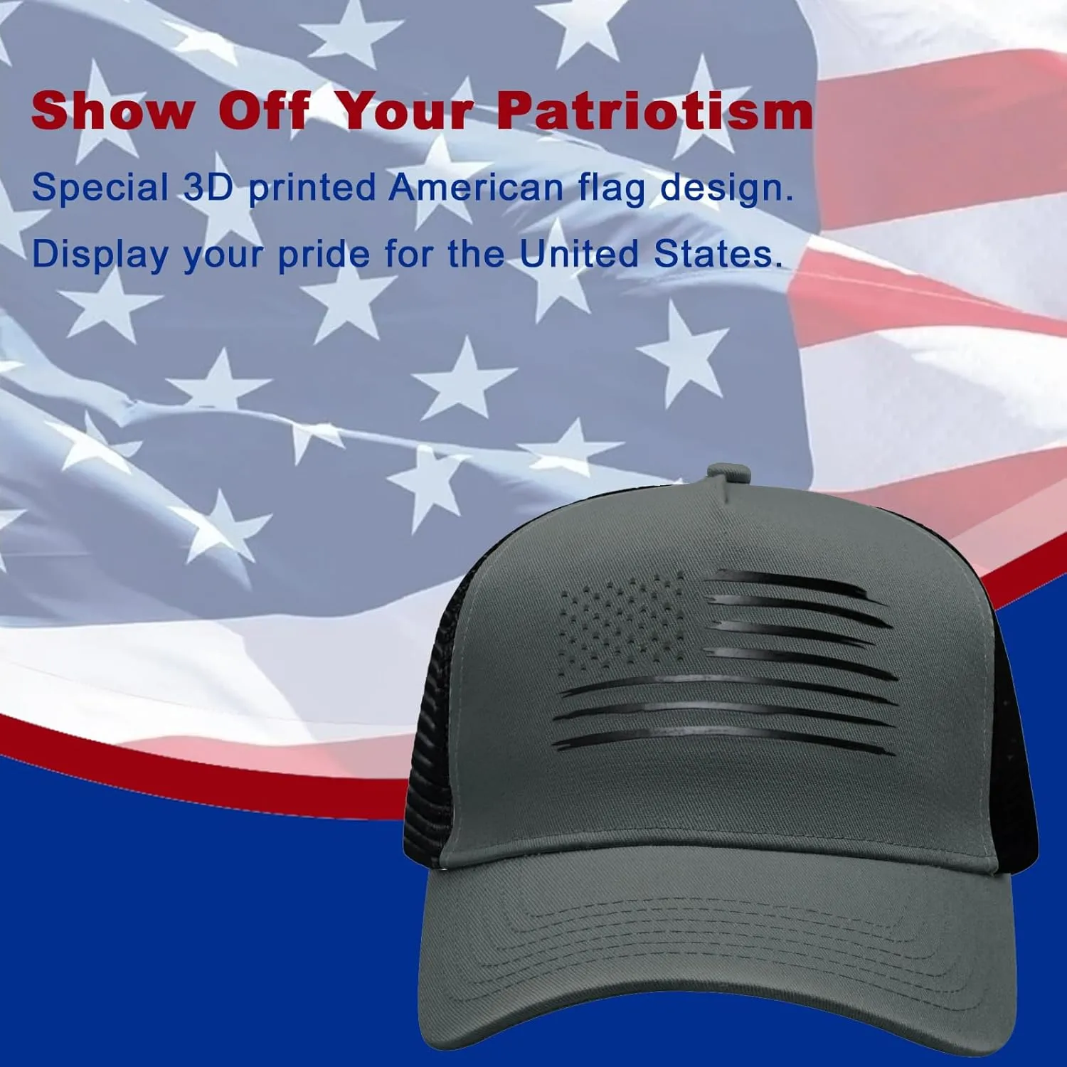 Oversized XXL American Flag Baseball Cap for Men & Women - Big Head Adjustable Snapback Hat - Patriotic Mesh Trucker Hat
