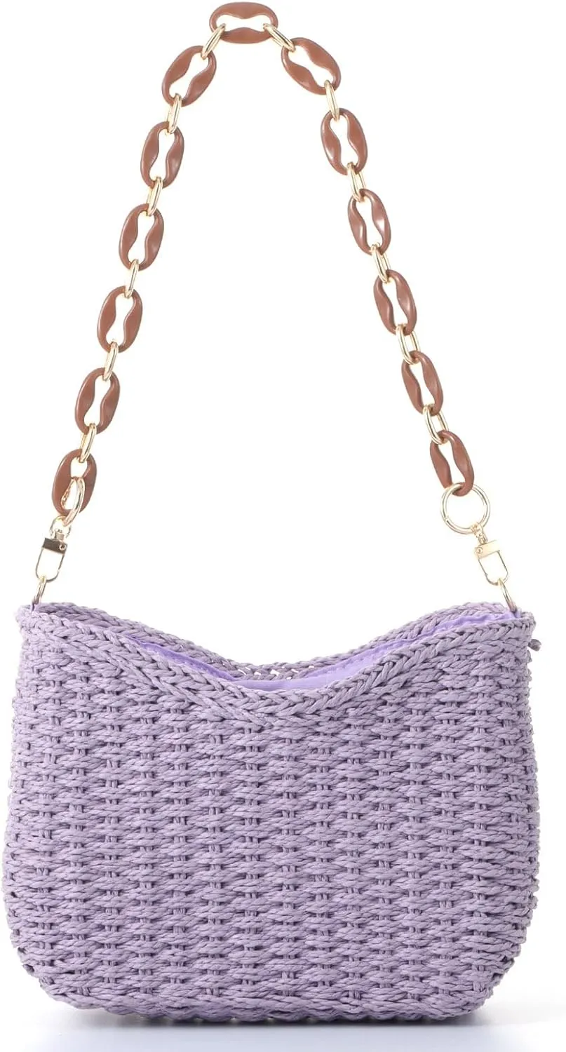 Ovida Straw Shoulder Bag for Women Summer Straw Woven Beach Bag Small Straw Clutch Handbag Phone Wallet Purse