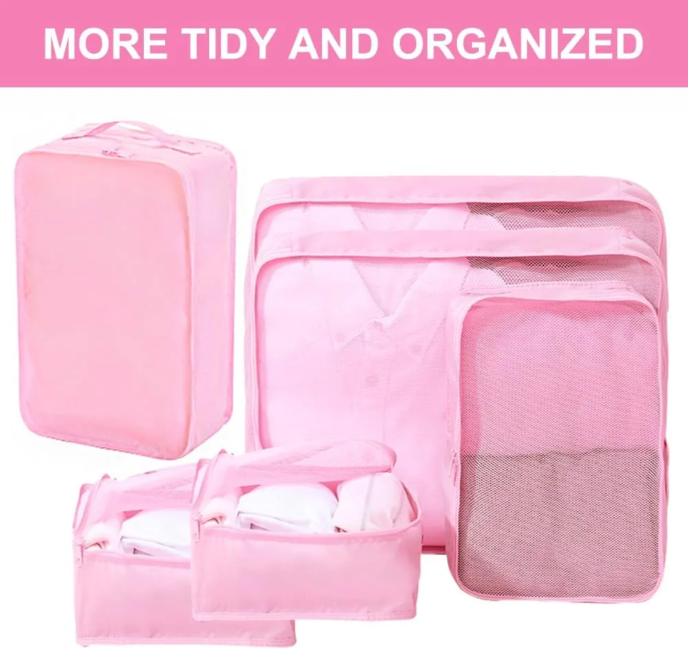 Packing cubes for Travel, CALACH Luggage Organizer Bags 6 Set Packing Cubes for Suitcases Travel Essentials for Carry on Mesh Suitcase Organizer with Shoe Bag (pink)