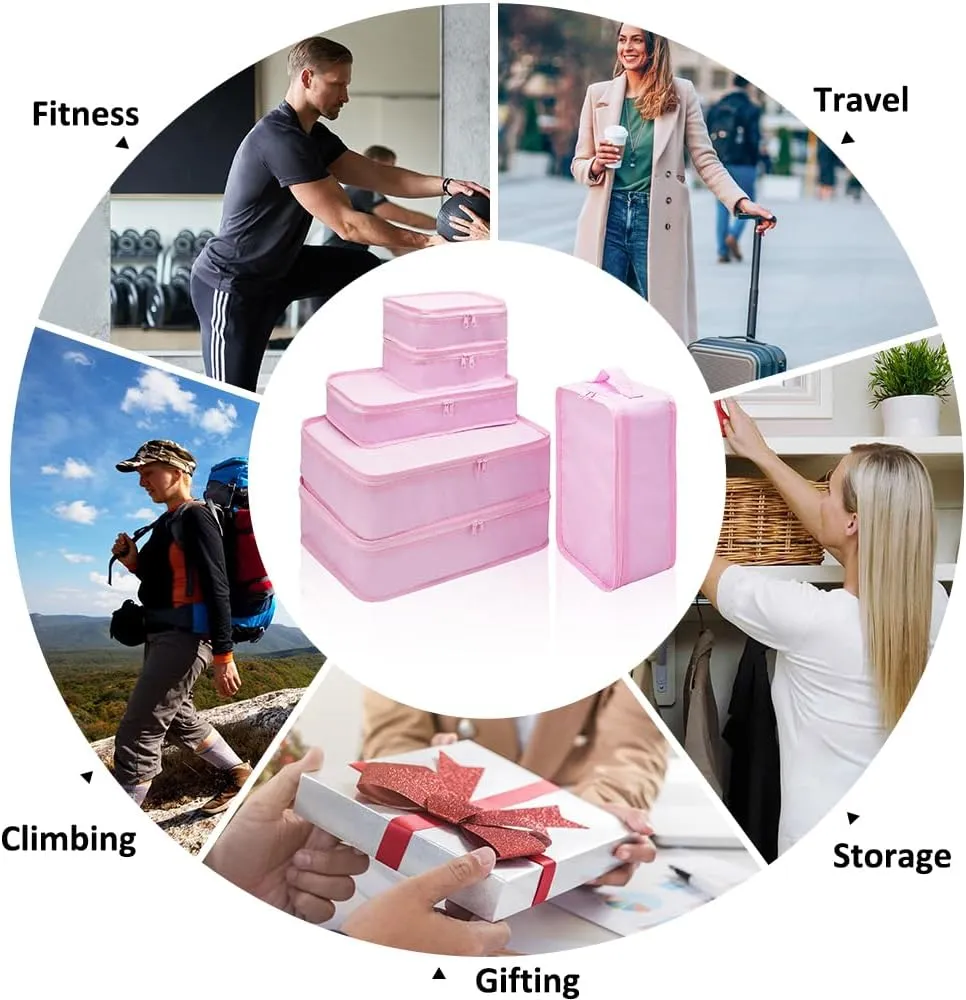 Packing cubes for Travel, CALACH Luggage Organizer Bags 6 Set Packing Cubes for Suitcases Travel Essentials for Carry on Mesh Suitcase Organizer with Shoe Bag (pink)