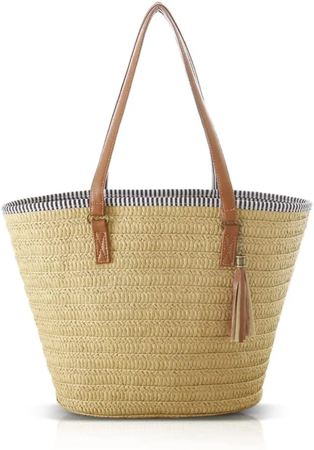 Pahajim Straw Beach Bags Tote Tassels Bag Hobo Summer Handwoven Shoulder Bags