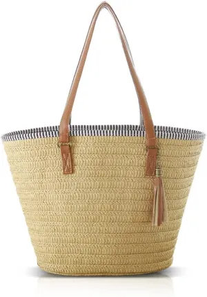 Pahajim Straw Beach Bags Tote Tassels Bag Hobo Summer Handwoven Shoulder Bags