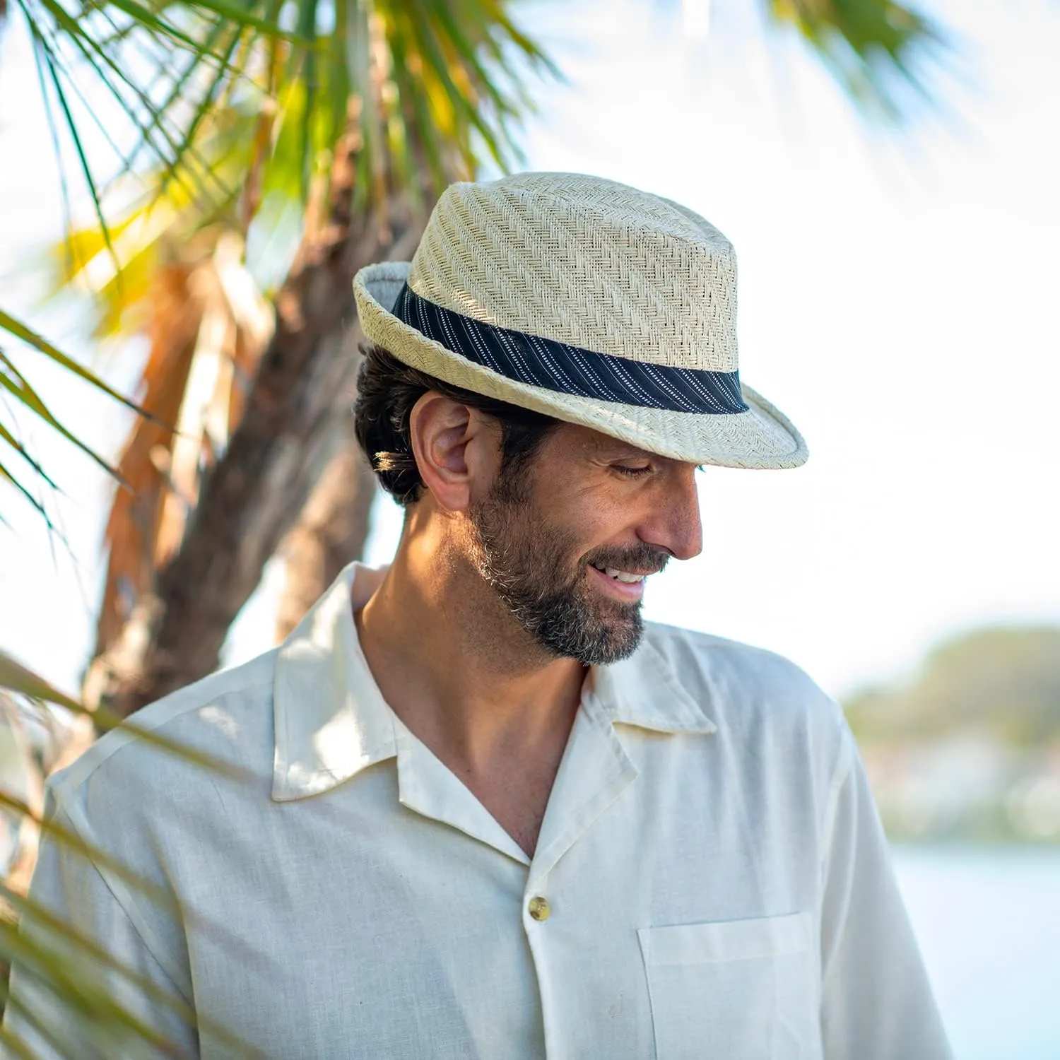 Panama Jack Weaved Toyo Fedora with Striped Black Band