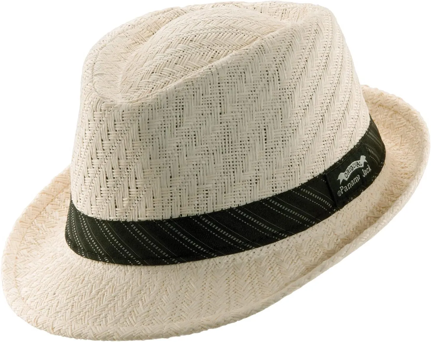 Panama Jack Weaved Toyo Fedora with Striped Black Band