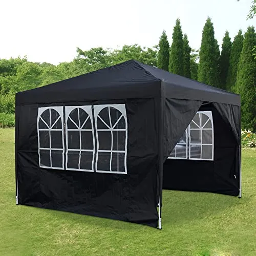 Panana Pop Up Gazebo 10''x10'' Waterproof Outdoor Garden Marquee Awning Party Tent Canopy and Carry Bag 3 X 3m (Black)