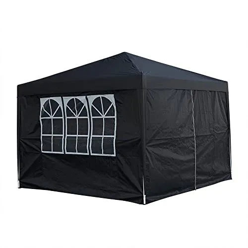 Panana Pop Up Gazebo 10''x10'' Waterproof Outdoor Garden Marquee Awning Party Tent Canopy and Carry Bag 3 X 3m (Black)