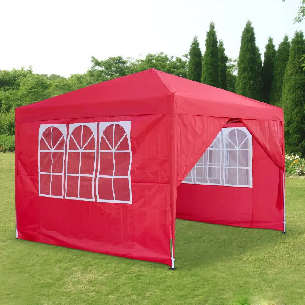 Panana Pop Up Gazebo 10''x10'' Waterproof Outdoor Garden Marquee Awning Party Tent Canopy and Carry Bag 3 X 3m(Red)