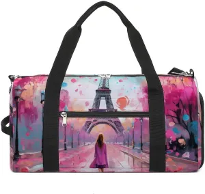 Paris Eiffel Tower Painting Sports Gym Bag for Men Women Travel Duffel Bag with Shoulder Strap