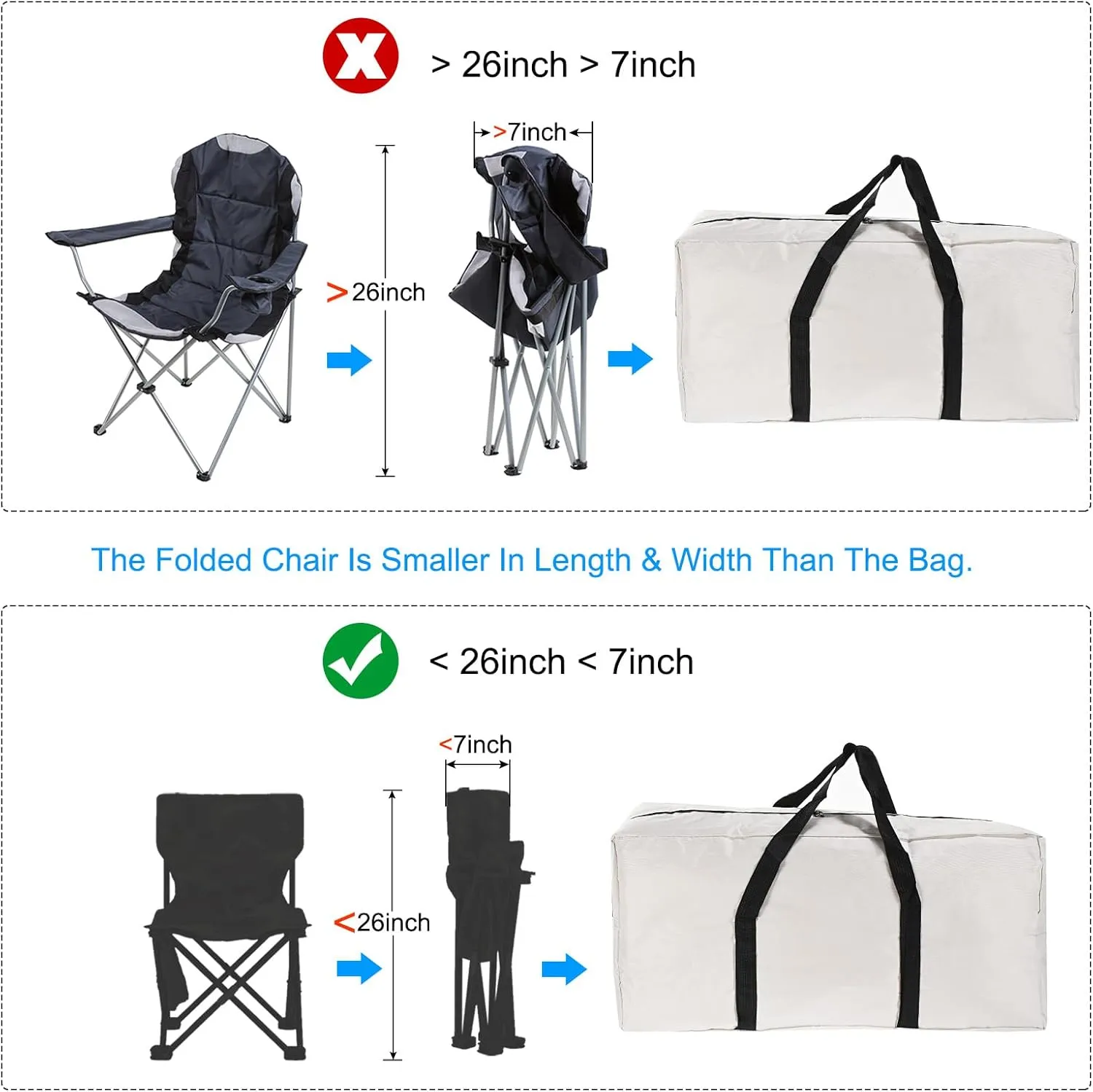 PATIKIL 26" Camp Chair Replacement Bag, Large Storage Duffle Bag Waterproof Moving Bag with Zipper Foldable Canvas Tote Bag for Travel Camping, Beige (26"x13.7"x7.8")