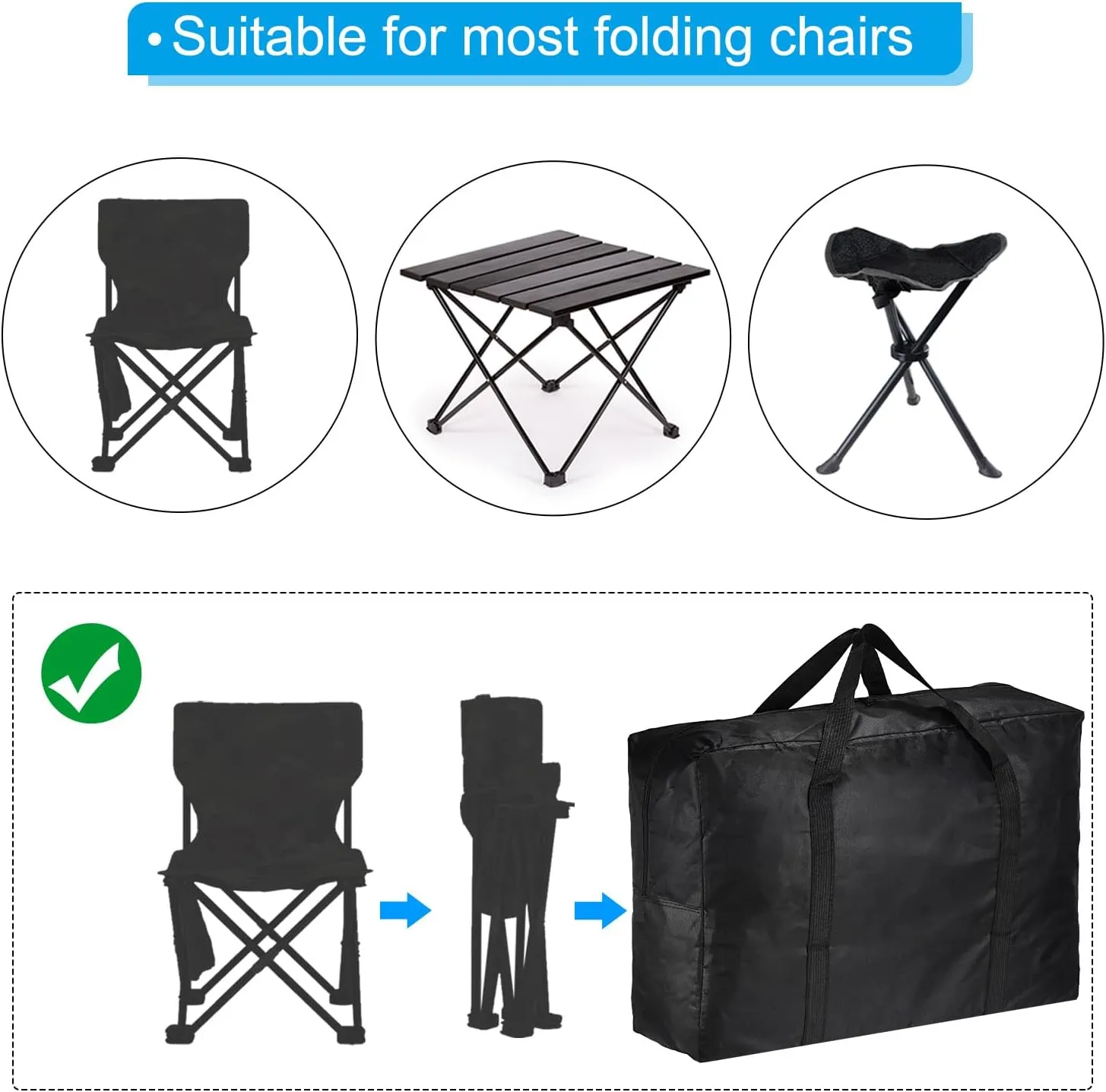 PATIKIL 26" Camp Chair Replacement Bag, Oversize Storage Duffle Bag Waterproof Moving Bag with Zipper Foldable Canvas Tote Bag for Travel Camping, Black (26"x18.5"x7.8")