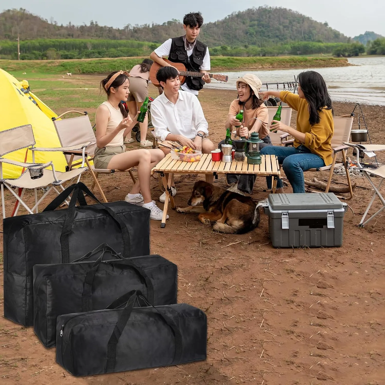 PATIKIL 26" Camp Chair Replacement Bag, Oversize Storage Duffle Bag Waterproof Moving Bag with Zipper Foldable Canvas Tote Bag for Travel Camping, Black (26"x18.5"x7.8")