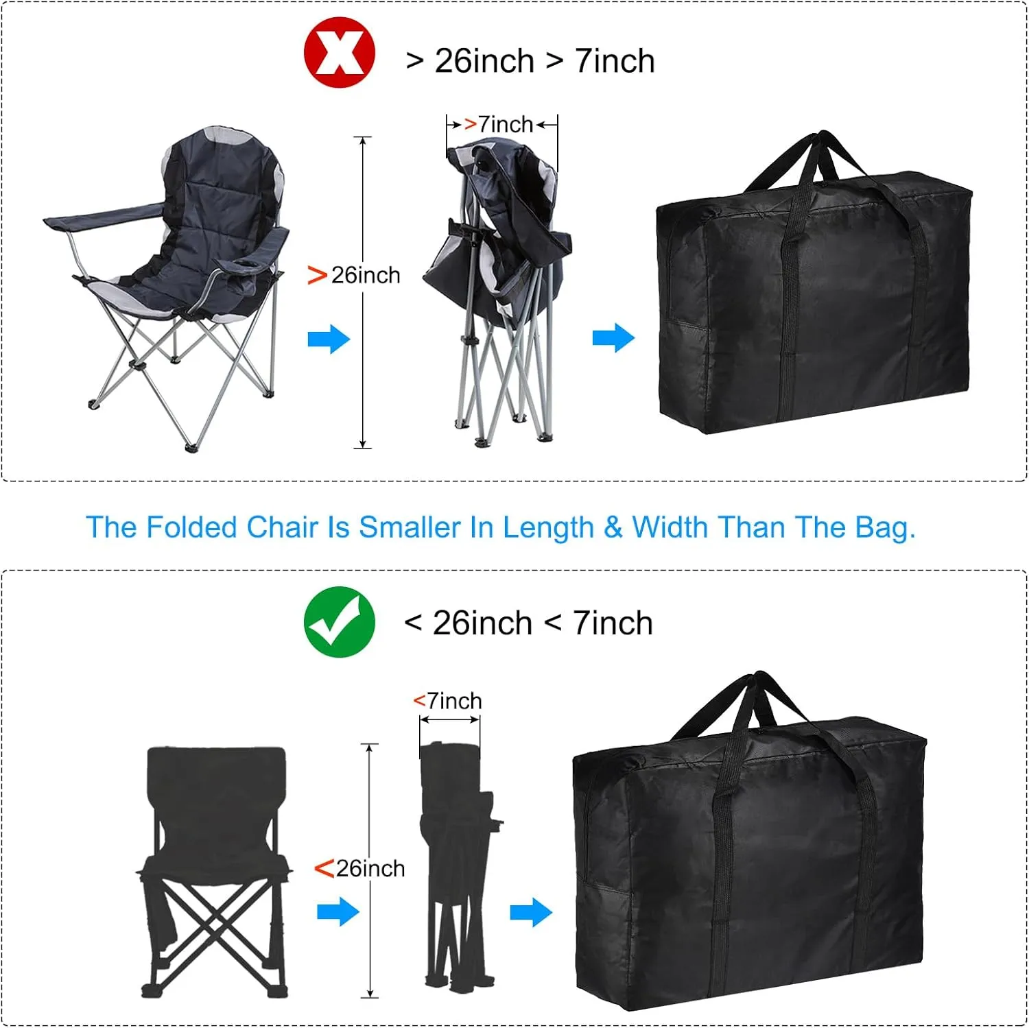 PATIKIL 26" Camp Chair Replacement Bag, Oversize Storage Duffle Bag Waterproof Moving Bag with Zipper Foldable Canvas Tote Bag for Travel Camping, Black (26"x18.5"x7.8")