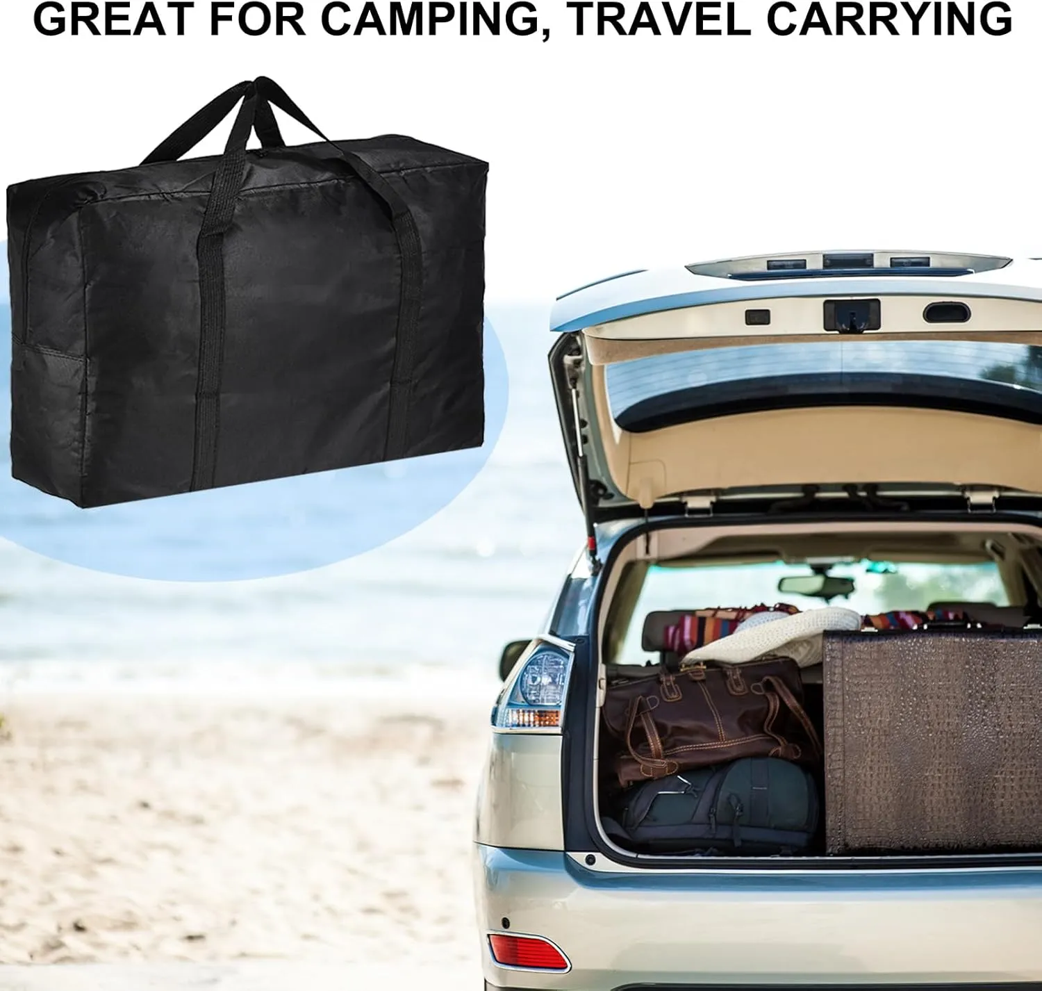 PATIKIL 26" Camp Chair Replacement Bag, Oversize Storage Duffle Bag Waterproof Moving Bag with Zipper Foldable Canvas Tote Bag for Travel Camping, Black (26"x18.5"x7.8")