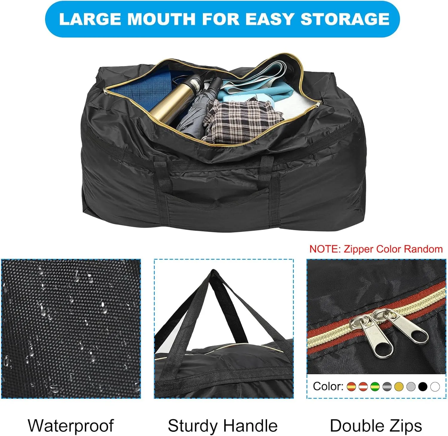 PATIKIL 29" Large Moving Bag for Travel, 2 Pack 210D Oxford Waterproof Storage Bag with Double Zippers Duffle Bag for Storage Packing Home Traveling Camping, Black (29"x9.8"x19")