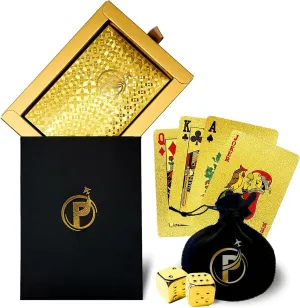 Patty's Travel Store Premium Gold Playing Cards & Game Dice - 24K Gold Foil Coating, Waterproof Playing Cards for Parties, Poker, and Tricks