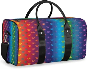 Paws Duffle Bag for Travel, Overnight Weekend Gym Carry On Luggage Bag, Rainbow Travel Duffel Bag for Men Women