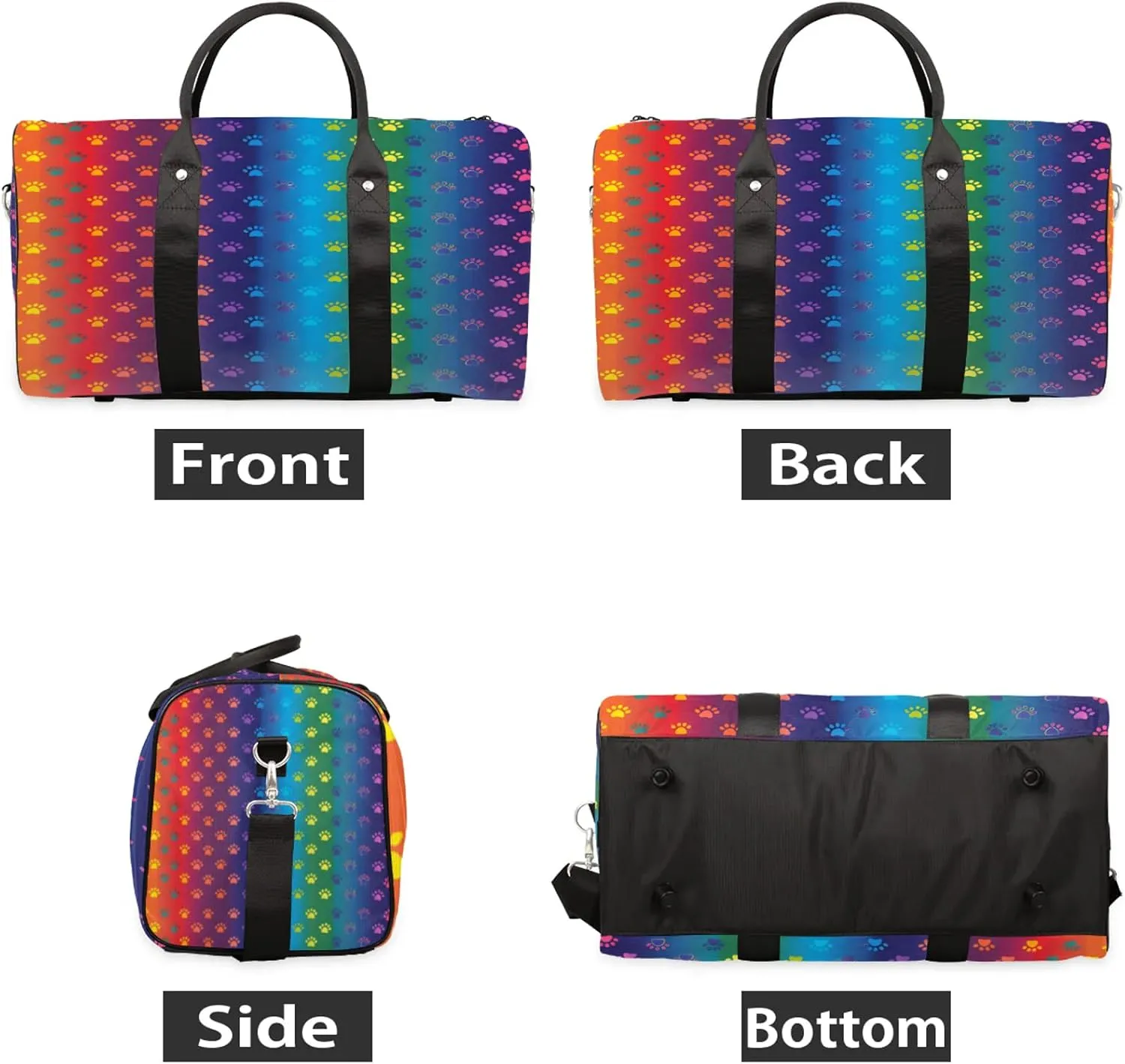 Paws Duffle Bag for Travel, Overnight Weekend Gym Carry On Luggage Bag, Rainbow Travel Duffel Bag for Men Women