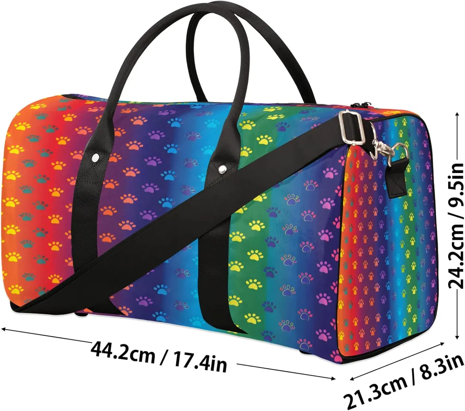 Paws Duffle Bag for Travel, Overnight Weekend Gym Carry On Luggage Bag, Rainbow Travel Duffel Bag for Men Women