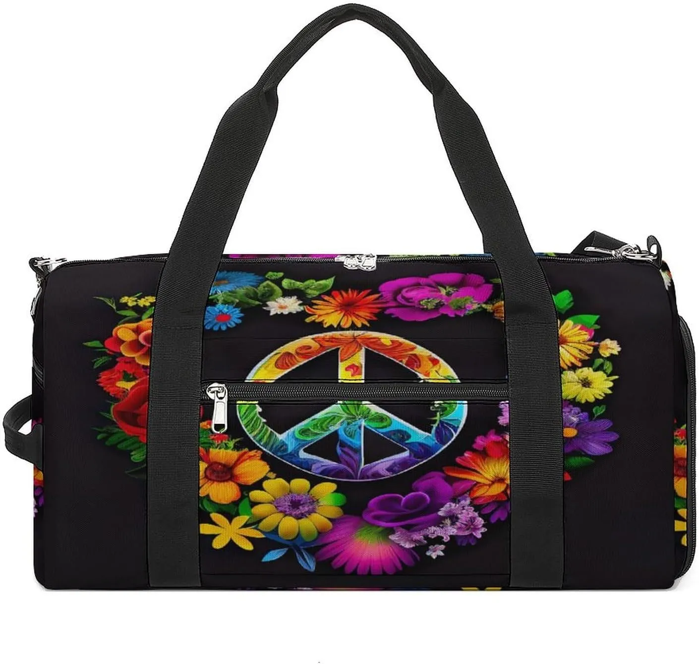 Peace Symbol Rainbow Travel Duffel Bag for Men Women with Shoe Compartment Waterproof