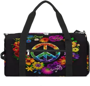 Peace Symbol Rainbow Travel Duffel Bag for Men Women with Shoe Compartment Waterproof