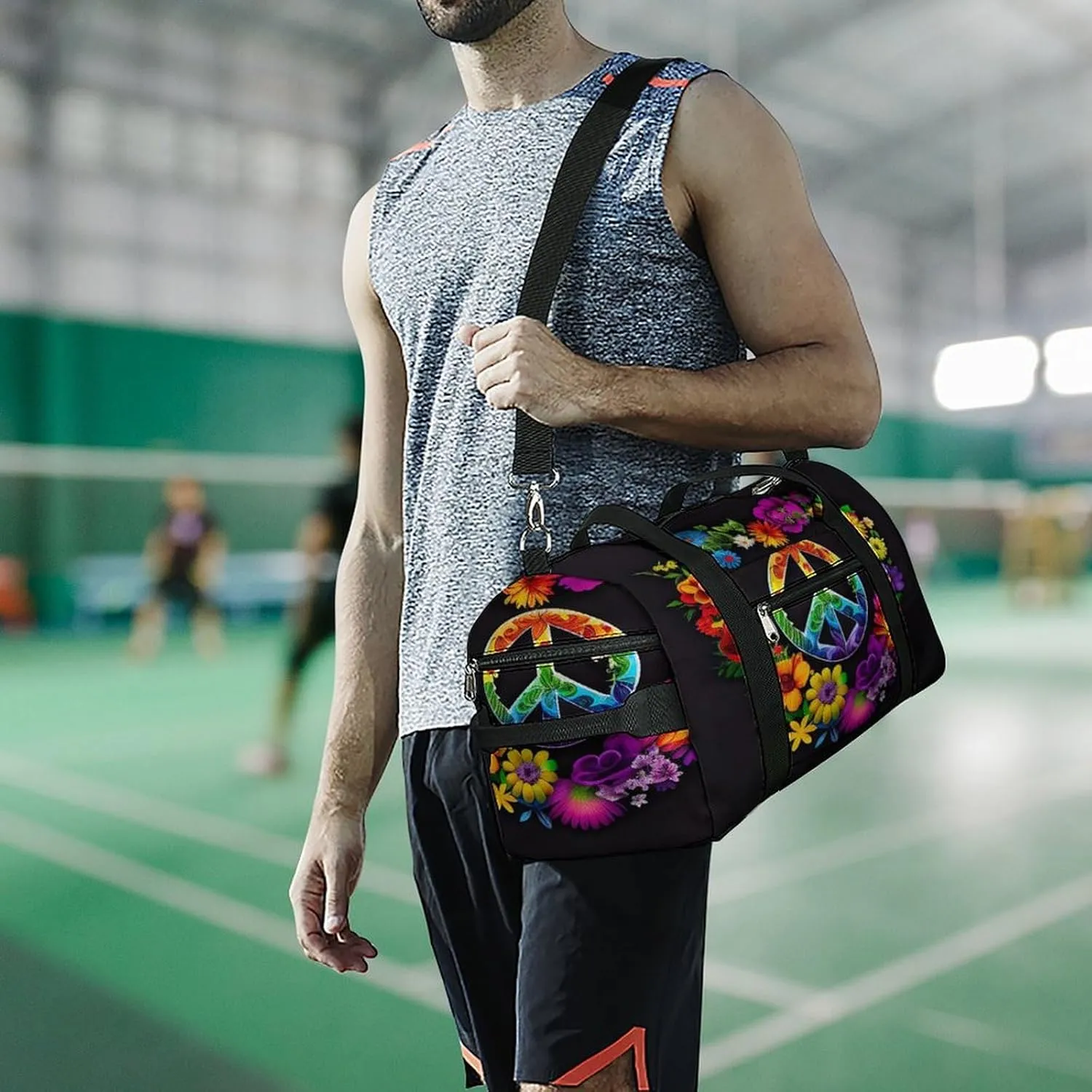 Peace Symbol Rainbow Travel Duffel Bag for Men Women with Shoe Compartment Waterproof