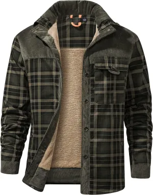 PEHMEA Men's Vintage Long Sleeve Sherpa Lined Plaid Flannel Shirt Jacket Fleece Coats